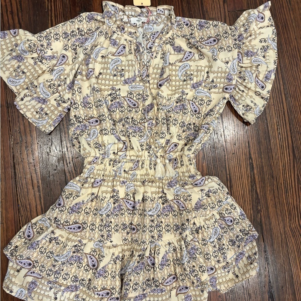 Entro NWT tasseled Paisley Dress Sz Medium Flutter Sleeve Ruffle - Picture 5 of 13